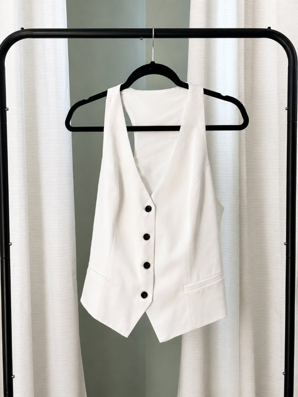 White Tailored Button Front Suit Vest | Size L